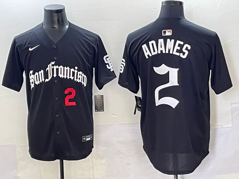 Men 2025 San Francisco Giants #2 Adames Black Five generations Joint Name Nike MLB Jersey style